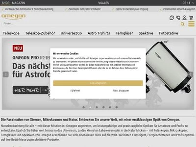 Website von Omegon - nimax GmbH