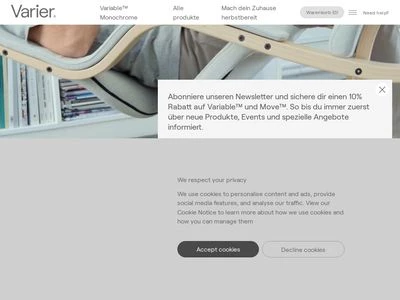 Website von Varier Furniture GmbH