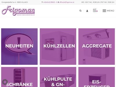 Website von FRIGOMAC Kühlmöbel- und Gastronomiehandel Ges.m.b.H.