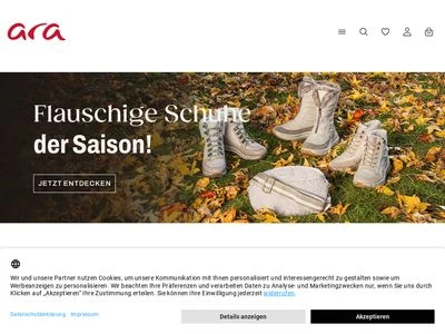 Website von ara Shop Schuhhandelsgesellschaft Ruhr mbH