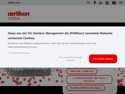 Website von OC Oerlikon Management AG, Pfäffikon