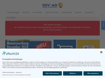 Website von EGV Lebensmittel für Großverbraucher AG