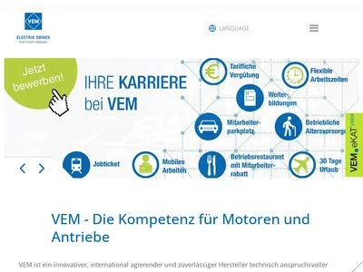 Website von VEM motors GmbH