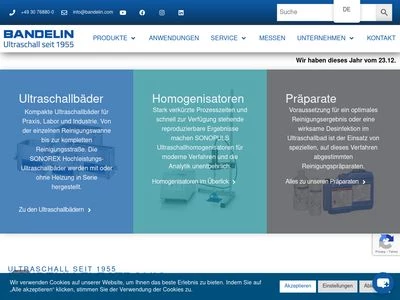 Website von BANDELIN electronic GmbH & Co. KG