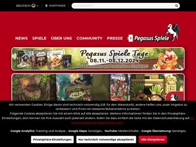 Website von PEGASUS SPIELE Verlags- und Medienvertriebsgesellschaft mbH