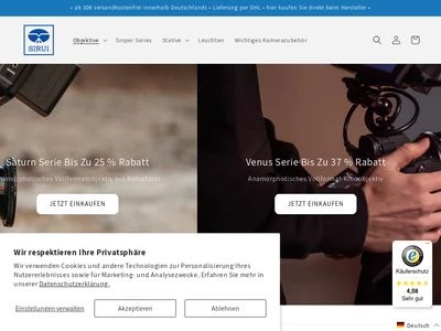 Website von SIRUI Optical GmbH