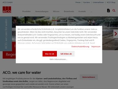 Website von ACO GmbH