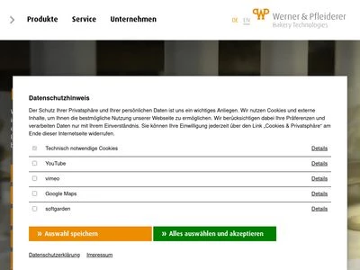 Website von Werner & Pfleiderer Lebensmitteltechnik GmbH