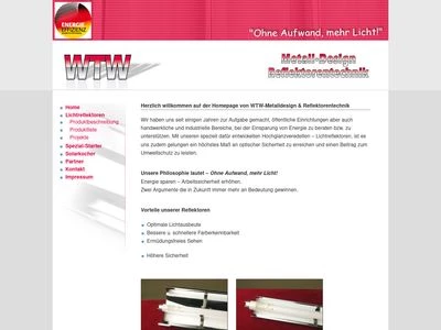 Website von WTW – Metalldesign & Reflektortechnik