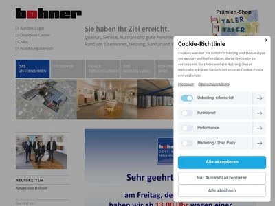 Website von Hans Bohner GmbH & Co. KG Eisen- u. Sanitärgroßhandel