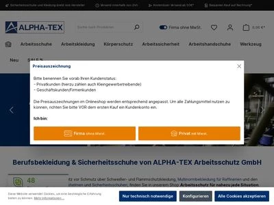 Website von Alpha-Tex Arbeitsschutz GmbH