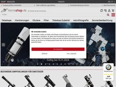 Website von Astroshop.de - nimax GmbH