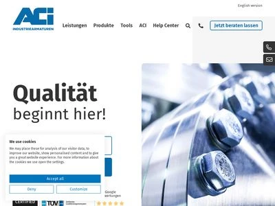 Website von ACI Industriearmaturen GmbH