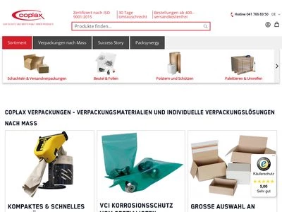 Website von Coplax Verpackungen AG