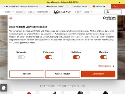 Website von Giesswein Walkwaren AG