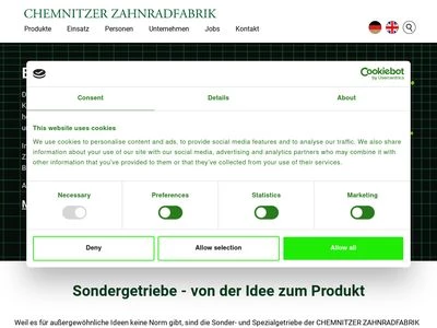 Website von CHEMNITZER ZAHNRADFABRIK GmbH & Co. KG