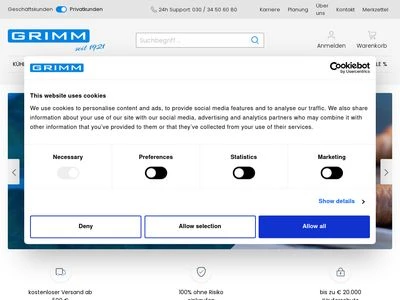 Website von GRIMM Gastronomiebedarf GmbH