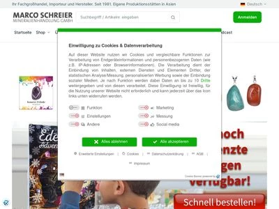 Website von Marco Schreier Mineralienhandlung GmbH