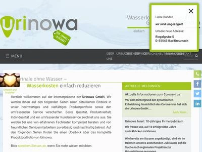 Website von urinowa GmbH