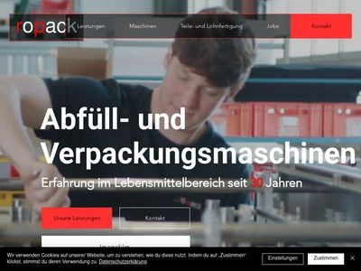 Website von ropack Abfüll- und Verpackungsmaschinen GmbH