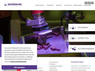 Website von Schindler Handhabetechnik GmbH