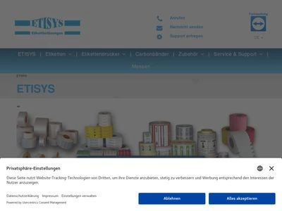 Website von ETISYS Etikettierlösungen GmbH