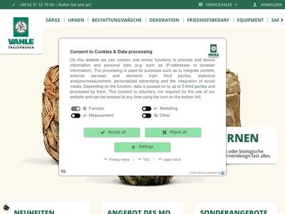 Website von Vahle-Trauerwaren 