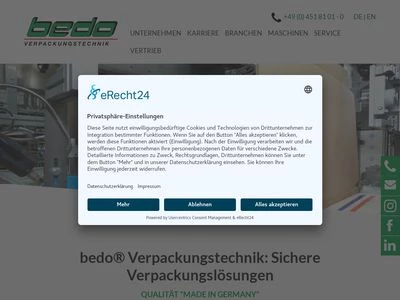 Website von bedo Verpackungstechnik GmbH