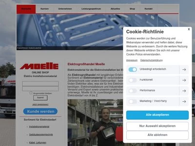 Website von Elektrogroßhandel Moelle - Elektromaterial für den gewerblichen Elektrobedarf