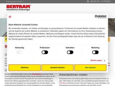 Website von Bertram Förderanlagen und Arbeitsbühnen GmbH