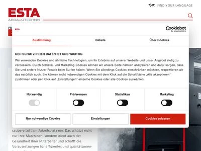 Website von ESTA Apparatebau GmbH & Co. KG