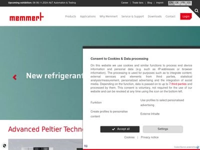 Website von Memmert GmbH + Co. KG