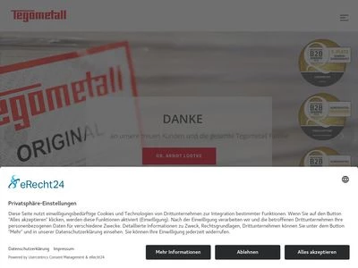 Website von Tegometall International Sales GmbH