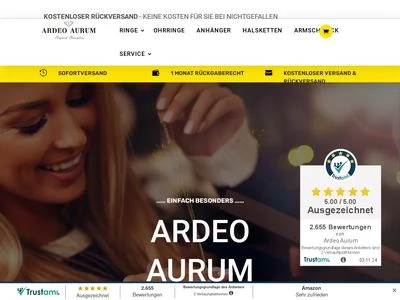 Website von Ardeo Aurum eine Marke der Elifas Schmuckhandel GmbH