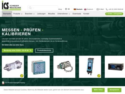 Website von ICS Schneider Messtechnik GmbH