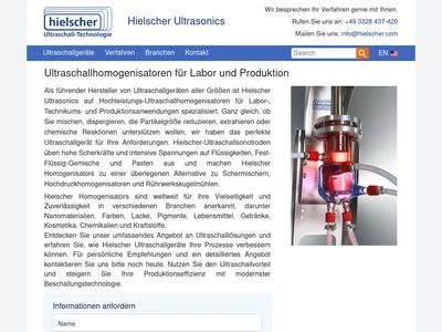 Website von Hielscher Ultrasonics GmbH