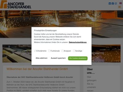 Website von Ancofer Stahlhandel GmbH