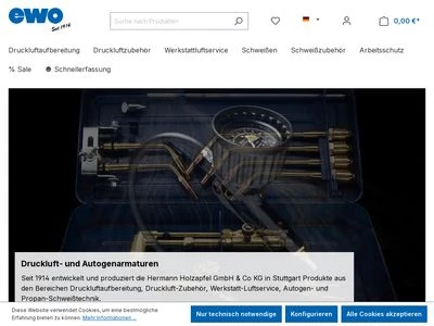 Website von Armaturen- und Autogengerätefabrik ewo H. Holzapfel GmbH & Co. KG