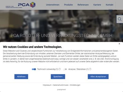 Website von PCA Roboter- und Verpackungstechnik GmbH