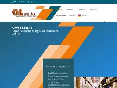 Website von Arwed Löseke Papierverarbeitung u. Druckerei GmbH