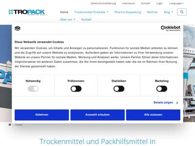 Website von TROPACK PACKMITTEL GMBH