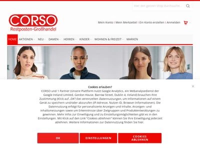 Website von Otto (GmbH & Co KG) CORSO Restposten-Großhandel