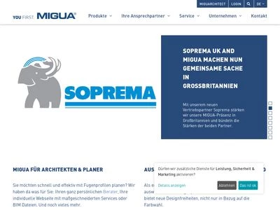 Website von MIGUA Fugensysteme GmbH