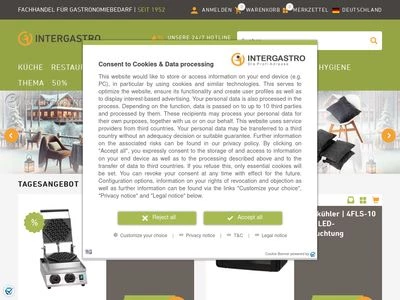 Website von INTERGASTRO Handels GmbH & Co. KG