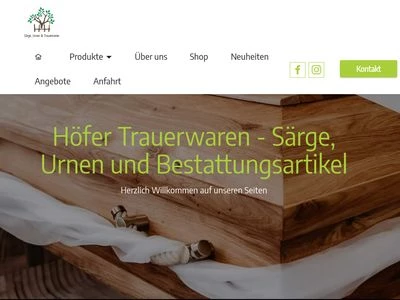 Website von Höfer Trauerwaren - Särge - Urnen - Bestattungszubehör