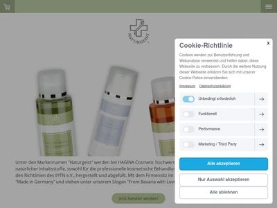 Website von HAGINA COSMETIC GmbH