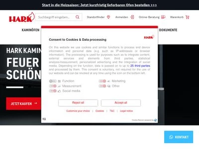 Website von HARK GmbH & Co. KG Kamin- und Kachelofenbau