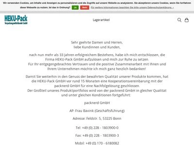 Website von HEKU-Pack Verpackungsmittelhandel GmbH