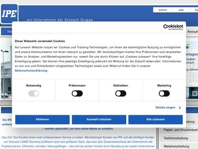 Website von IPE Produktionsgesellschaft für Entsorgungssysteme mbH