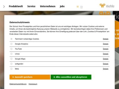 Website von WP Lebensmitteltechnik RIEHLE GmbH